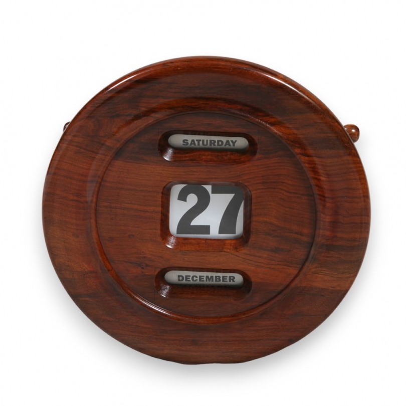 Large perpetual wall calendar made from exotic wood at Moinat SA – Antiques and home décor