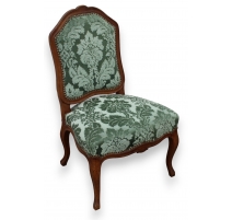 Chaise Louis XV recouvert de velours gauffré vert