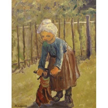 Paintings | Painting entitled ‘Child with a Doll’ by K. SCHENK, Moinat SA  – Antiques and home décor