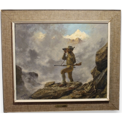 Tableau \"Chasseur\" signé R. GUATELLI