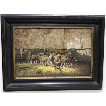 Tableau \"Bergerie\" signé MÉNARD