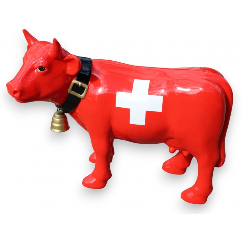 Vache en résine \"Drapeau Suisse\"