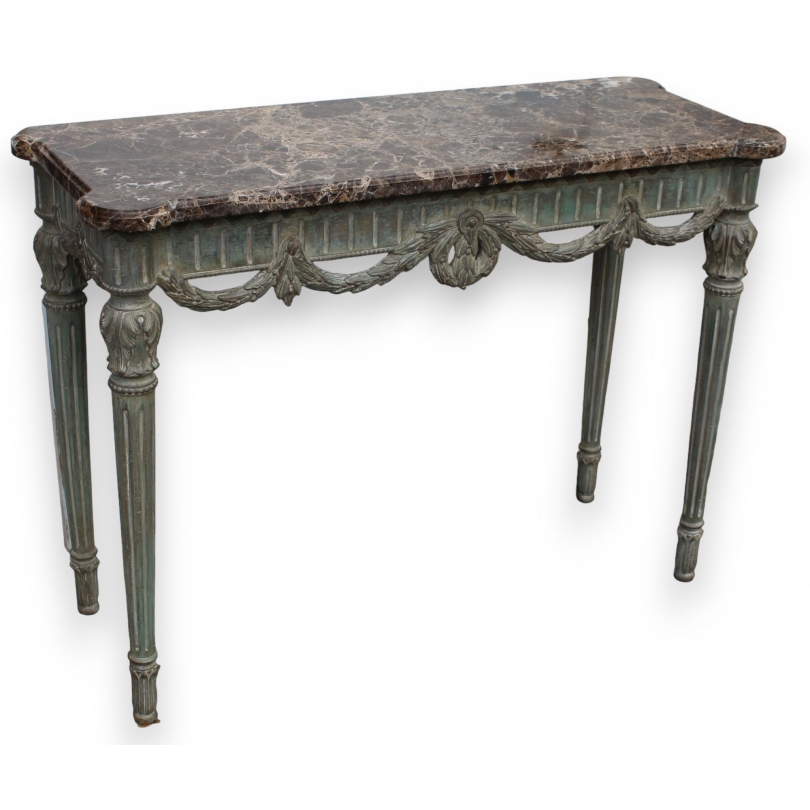 Console style Louis XVI peinte gris dessus marbre