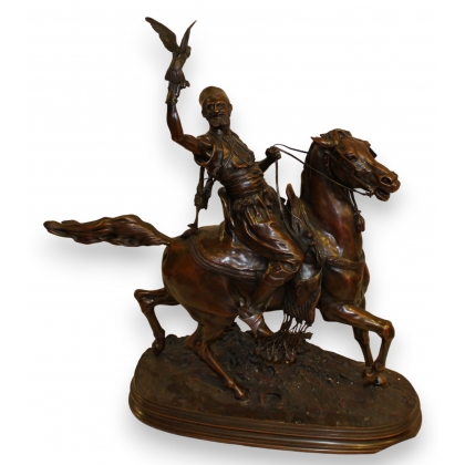 Bronze "Fauconnier arabe à cheval" signé P.J. MÈNE