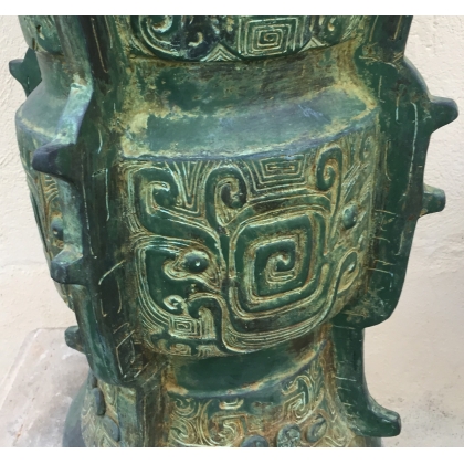 Paire de cache-pots ronds en bronze vert