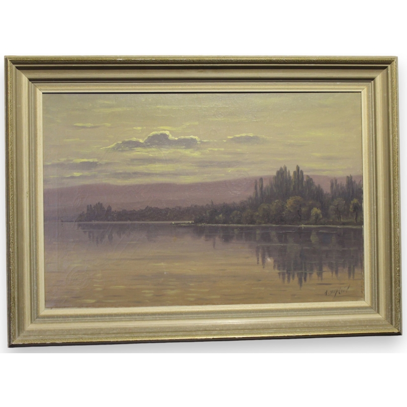 Tableau "Bord du lac à St.Prex" signé A. DUPLAIN