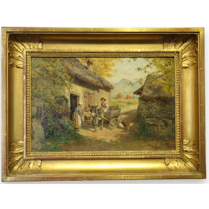 Paintings | Painting entitled ‘La visite’ by GRISON Moinat SA  – Antiques and home décor