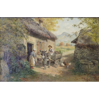 Paintings | Painting entitled ‘La visite’ by GRISON Moinat SA  – Antiques and home décor