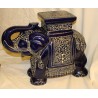 Paire d\'éléphants en céramique vernissée bleu