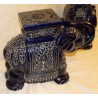 Paire d\'éléphants en céramique vernissée bleu