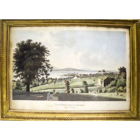 Watercolour engraving ‘Morges’ by FERRIÈRE, published by Moinat SA – Antiques and decorative items – Engravings, lithographs
