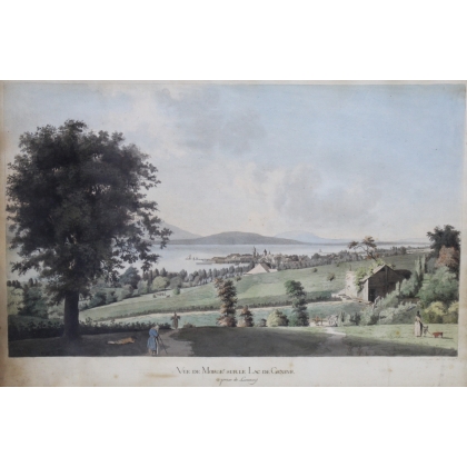 Watercolour engraving ‘Morges’ by FERRIÈRE, published by Moinat SA – Antiques and decorative items – Engravings, lithographs