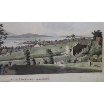 Watercolour engraving ‘Morges’ by FERRIÈRE, published by Moinat SA – Antiques and decorative items – Engravings, lithographs
