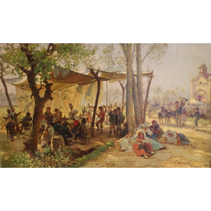Paintings | Painting entitled ‘Village Celebration’ by AERNI Moinat SA  – Antiques and home décor