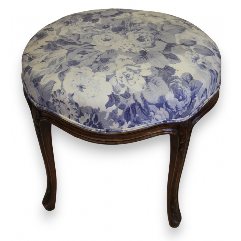 Tabouret rond style Louis XV recouvert de tissus