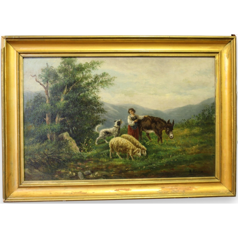 Paintings | Painting entitled ‘Bergère’ by R. PERNA, Moinat SA  – Antiques and home décor