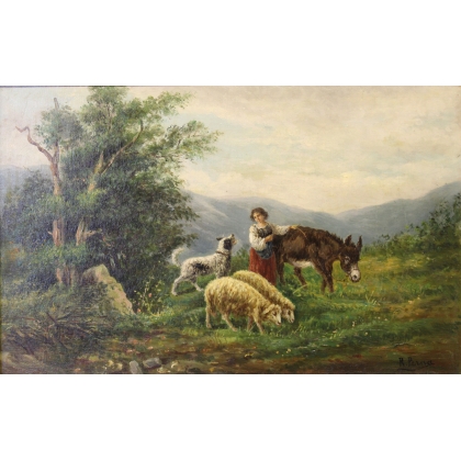 Paintings | Painting entitled ‘Bergère’ by R. PERNA, Moinat SA  – Antiques and home décor