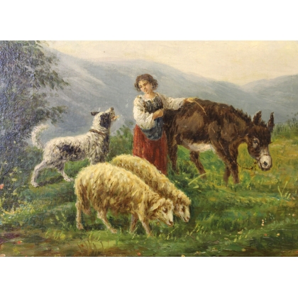 Paintings | Painting entitled ‘Bergère’ by R. PERNA, Moinat SA  – Antiques and home décor