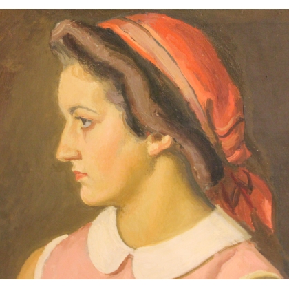 Paintings | Painting entitled ‘Woman with a Red Scarf’ by A. CACHEUX, Moinat SA  – Antiques and home décor