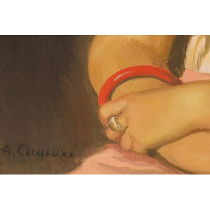Paintings | Painting entitled ‘Woman with a Red Scarf’ by A. CACHEUX, Moinat SA  – Antiques and home décor