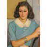 Paintings | Painting entitled ‘Woman in a Blue Dress’ by A. CACHEUX, Moinat SA  – Antiques and home décor