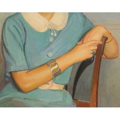 Paintings | Painting entitled ‘Woman in a Blue Dress’ by A. CACHEUX, Moinat SA  – Antiques and home décor