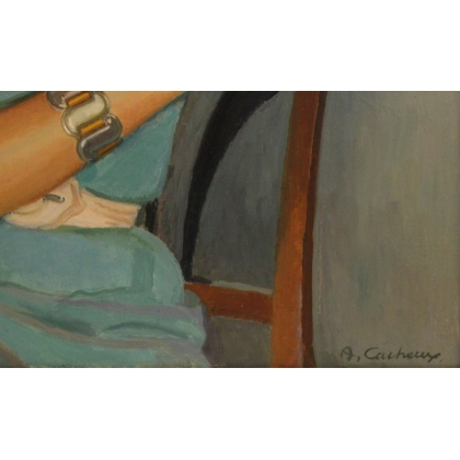 Paintings | Painting entitled ‘Woman in a Blue Dress’ by A. CACHEUX, Moinat SA  – Antiques and home décor