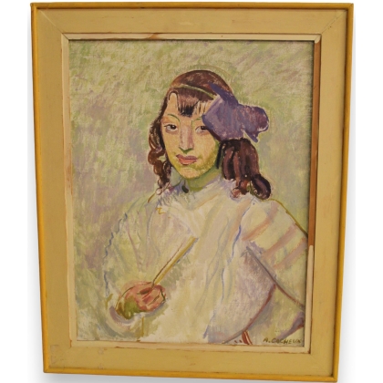 Tableau \"Mademoiselle Garcia\" signé A. CACHEUX