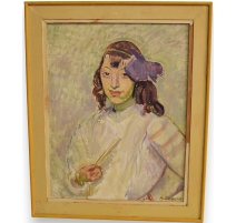 Tableau "Mademoiselle Garcia" signé A. CACHEUX