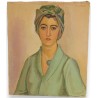 Tableau \"Femme en robe verte\" signé A. CACHEUX