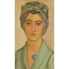 Tableau \"Femme en robe verte\" signé A. CACHEUX