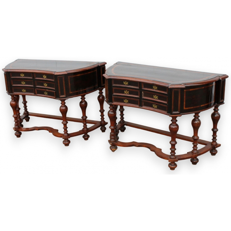 A pair of sideboards with 6 drawers, made from exotic wood