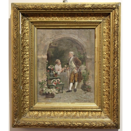 Tableau \"Vendeuse de fleurs\" signé GRISON