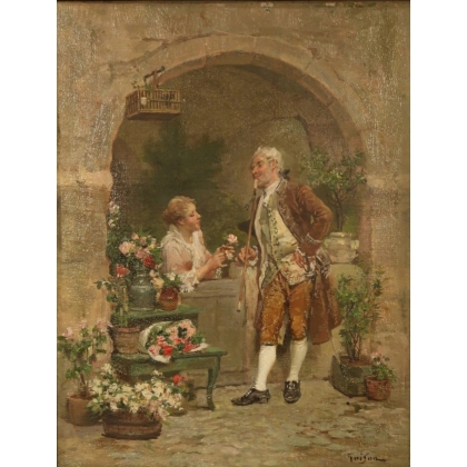 Tableau \"Vendeuse de fleurs\" signé GRISON