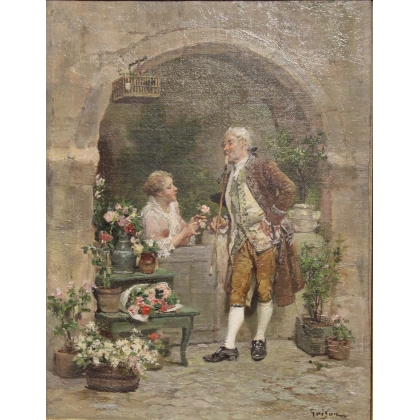 Tableau \"Vendeuse de fleurs\" signé GRISON