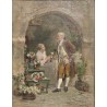 Tableau \"Vendeuse de fleurs\" signé GRISON