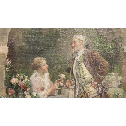 Tableau \"Vendeuse de fleurs\" signé GRISON
