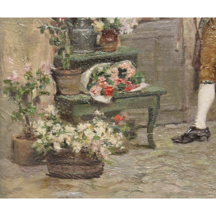 Tableau \"Vendeuse de fleurs\" signé GRISON