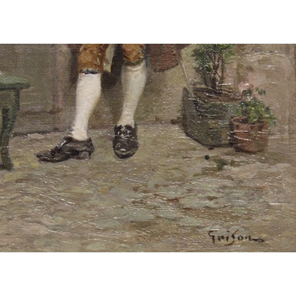 Tableau \"Vendeuse de fleurs\" signé GRISON