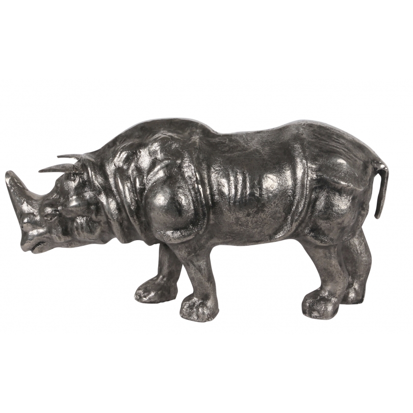 Sculpture "Rhinocéros" en métal argenté