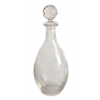 Carafe ronde décor gravé de feuilles, avec bouchon