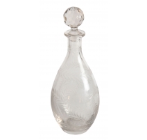 Carafe ronde décor gravé de feuilles, avec bouchon