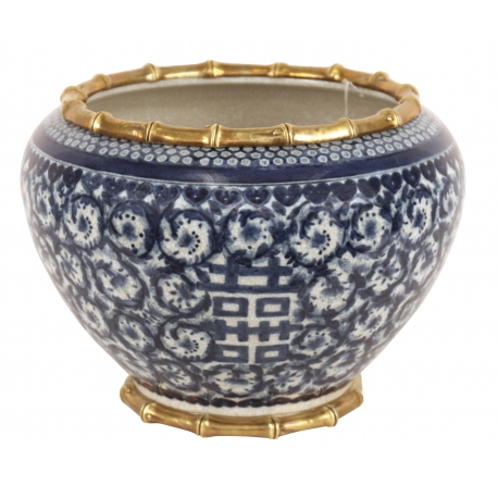 Cache-pot en porcelaine bleu-blanc