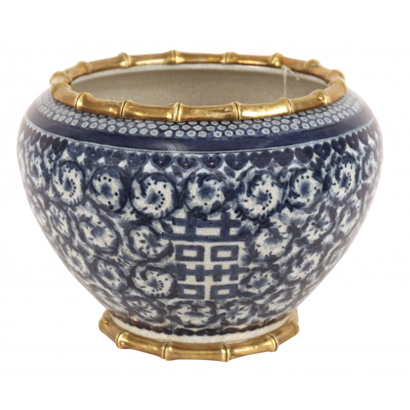 Cache-pot en porcelaine bleu-blanc