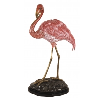 Sculpture "Flamant rose" en porcelaine et bronze