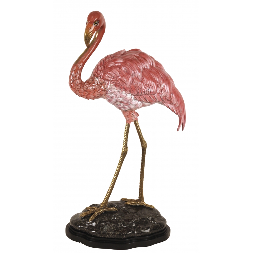 Sculpture "Flamant rose" en porcelaine et bronze