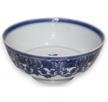 Bol en porcelaine décor feuilles bleu et or