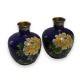 Paire de vases cloisonnés décor fleur jaune