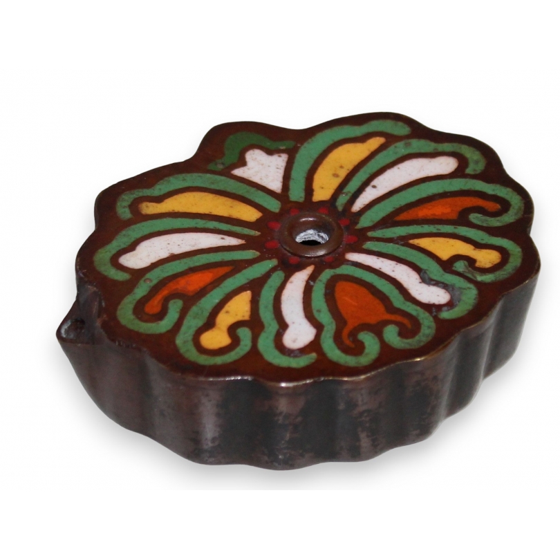 Lampe à huile cloisonnée blanche, jaune vert