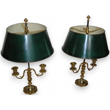  Paire de lampes bouillotte, abat-jours tôle verte sur  Moinat SA  - Antiquités décoration